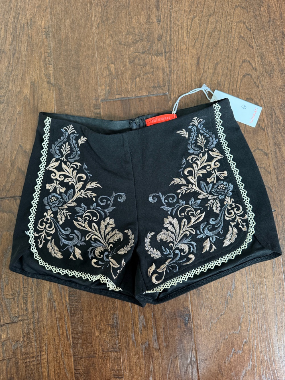 Lulumari Black Shorts with Gold & Silver Embroidery